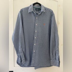 Ralph Lauren Men's Blue Gingham Button-Down Shirt long Sleeves Size L cotton